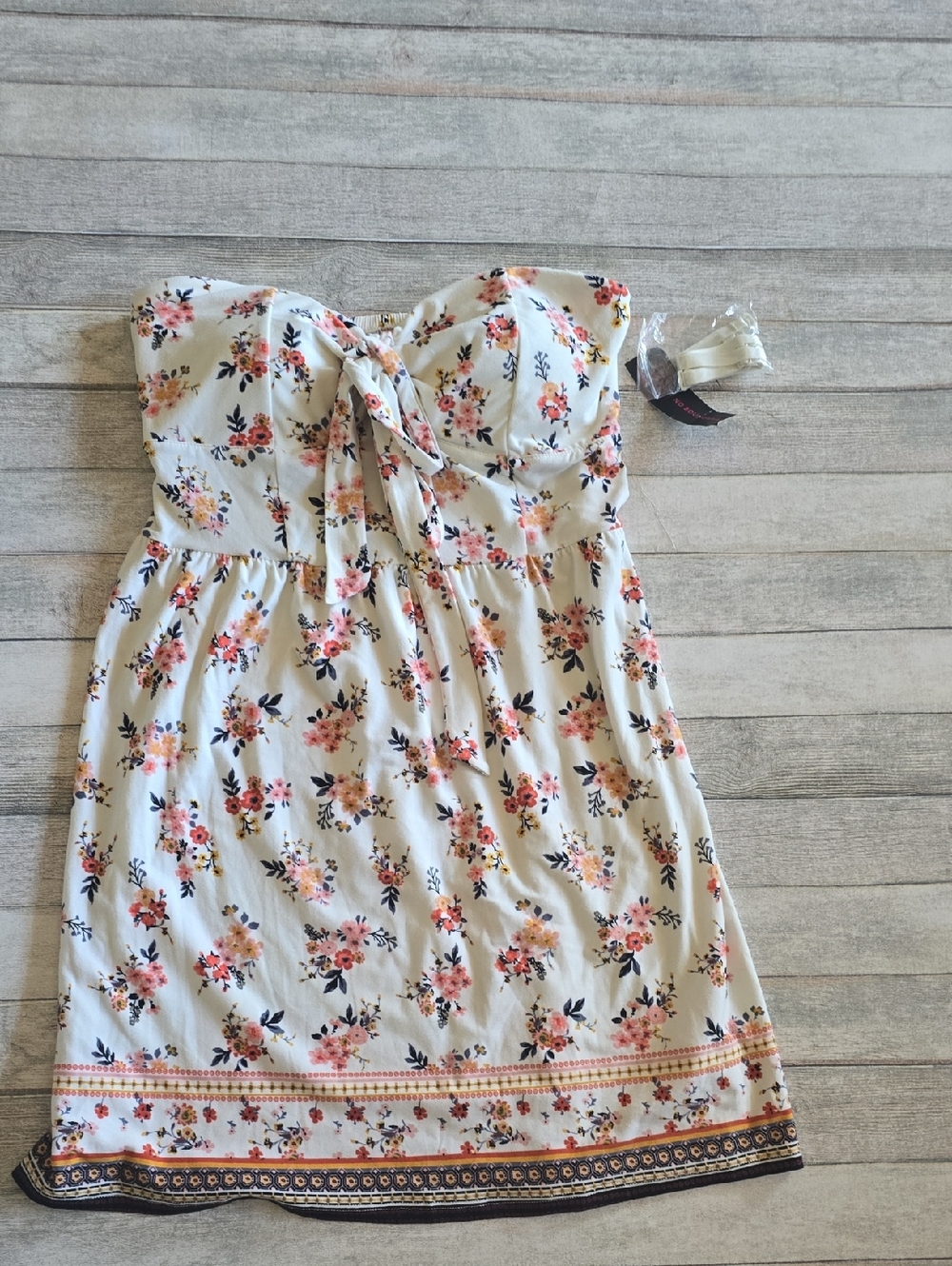 NOBO Cream Strapless Floral Sundress with Pink & Peach Flowers